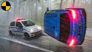 Most Epic Hydroplaning and Slippery Road Car Crashes Compilation #2 in BeamNG.Drive