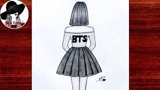 Easy BTS drawing | BTS Army girl drawing | Pencil sketch of BTS Army