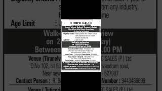 HDFC Sales Walk-in Interview Tamilnadu 2024