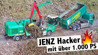 JENZ Hacker mit über 1.000 PS  CAT C18 mit 776 PS | JENZ HEM 821 DQ Cobra hybrid | Lener Hackgut