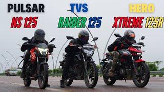 2024 Pulsar NS125 vs Xtreme 125R vs Raider 125 Drag Race