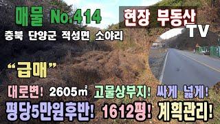 싼땅 급매 평당5만원후반대 고물상부지 대로변 계획관리지역 5332㎡ 1612평 귀농 귀촌 추천 충북 단양군 적성면 소야리 토지 매매 단양부동산 단양급매물 단양땅 적성부동산 강추