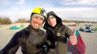 Kitesurfing in freezing winter