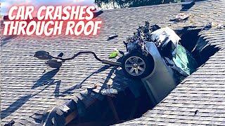 Car crashes through roof!  Bad drivers & Driving fails -learn how to drive #1359