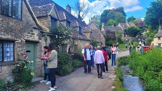 Is this the busiest COTSWOLDS Village??  Summer Day Walk in Bibury, ENGLAND