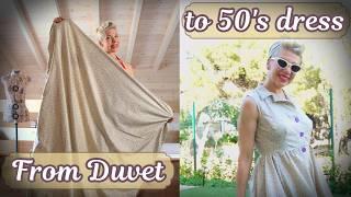 Upcycling duvet cover into 1950s shirtwaist dress | Slow Sewing Vlog