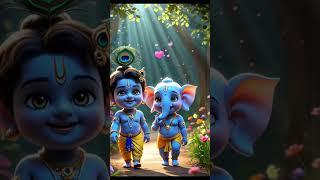 Innocence Divine: Krishna & Ganesha’s Childhood Walk #shorts #krishna #viral #ai  #cute #Ganesha