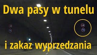 Zakaz wyprzedzania w tunelu o dwóch pasach ruchu (Gliwice, tunel w ciągu DTŚ)