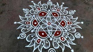 Friday simple and easy lotus kolam 5*3dots Anu'sworld small and beautiful rangoli pandaga muggulu