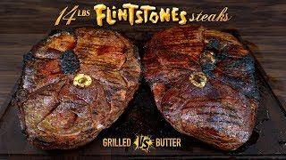 110 Oz GIANT STEAKS, Grilled vs Butter Poached, Flintstone Steak | GugaFoods