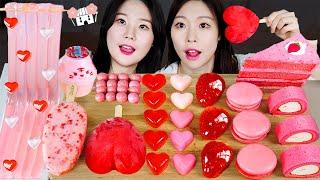 ASMR MUKBANG| PINK dessert with my sister(Strawberry Tanghulu, Cake, Jelly noodles, Mochi roll)