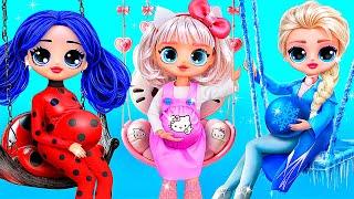 Hello Kitty, Elsa and Ladybug Become Moms! LOL OMG Doll Crafts