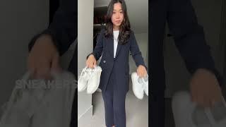 grwm for work - styling a navy suit with white sneakers  #workwear #smartcasual