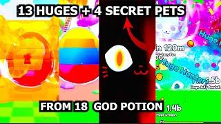 INSANE! I HATCHED 13 HUGES and 4 SECRET pets from USING 18 GOD POTION in Pets GO new JELLY UPDATE!