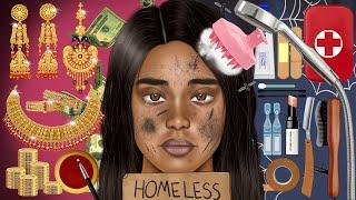 Makeup ASMR full vers. Transforming from a poor homeless person to a rich girl | Homeless Animation