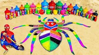 How to make Rainbow Male Spider with Orbeez & Big Schweppes, Monster, Fanta, Coca Cola and Mentos