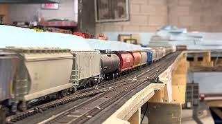 HO Scale Run By 402 with UP 5119 leading through Bridgeport west and then again across Silver Creek