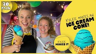 Kylee Makes an Ice Cream Cone | Tour an Ice Cream Shop & Make a Waffle Cone!