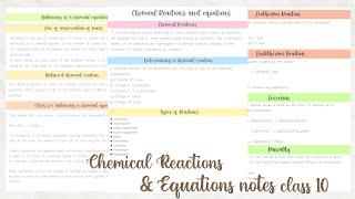 Chemical Reactions & Equations Notes - PDF  Class 10 | Main points and aesthetic notes 