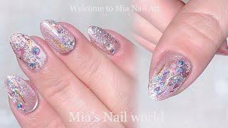 短指甲也能很好看｜粉色晶石美甲｜Nail Manicure｜光療美甲教學｜美甲彩繪｜經驗分享｜貓眼美甲｜晶石美甲｜百搭｜네일｜Nail Art｜Nails｜ASMR