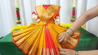 Varamahalakshmi saree draping || How to drape saree for Varamahalaxmi | Varalaxmi kalasam Decoration