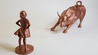 3D Printed and Spray Painted Wall Street Charging Bull and Fearless Girl