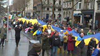 People in Dublin march in support of Ukraine ahead of third anniversary of war with Russia | AFP