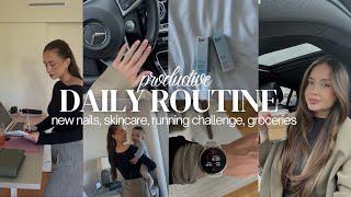 DAILY ROUTINE VLOG I new nails, skincare, running challenge, groceries