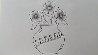 Very Easy and Simple Flower pot drawing| Flower Vase drawing| Pencil drawing| How to draw Flower pot