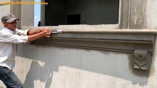 Professional Window Frame Construction Workers - Using Sand Bricks And Cement - Round Plastic Pipes