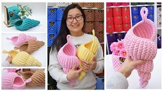 Crochet Shell basket A detailed step-by-step video tutorial