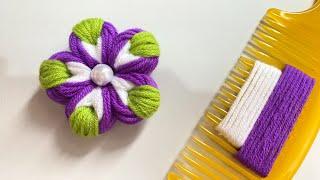 Amazing Woolen Flower Craft Ideas with Hair Comb | Easy Hand Embroidery Design Trick