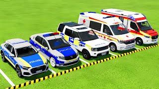 TRANSPORTING ALL POLICE CARS and AMBULANCE VEHICLES WITH MAN TRUCKS ! Farming Simulator 22