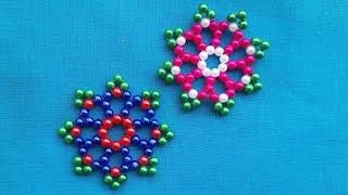 DIY Beaded Flower Rangoli | Pearl Beaded Craft | Table Mat Making Beads | Wall hanging | Handmade