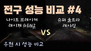 헤드램프 고성능 전구 성능 비교 #4 / 바이오 라이트 슈퍼 울트라 레이싱 VS 오스람 나이트 브레이커 레이져 GEN2, 우천 시 시인성 비교 [자감랩]