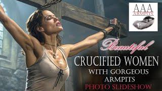 slideshow of Sexy fit gym and fantasy Women tied to Crosses Crucified showing their armpits HOT