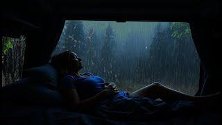 Relaxing Rain Sounds on a Camping Car Window ~ Night Thunderstorm for Deep Sleep and Insomnia