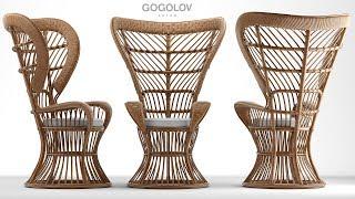 №133. Chair modeling " Rattan High Back Armchair circa 1950 " Autodesk 3ds Max