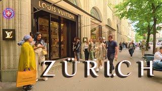 SWITZERLAND ZURICH  Stroll around BAHNHOFSTRASSE from Main Station & Hotel Schweizerhof 4K