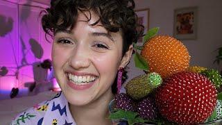 ASMR Rare Trigger  scratching, tapping, & brushing vintage beaded fruit (chatty whispered haul)