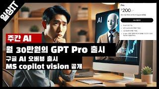 월 30만원대(200달러)의 GPT pro 출시 이거 써야해? 구글 검색을 요약한다! 오버뷰 정식 출시, MS 코파일럿 비전 공개