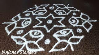 Rose Flower 11*6Dots Rangoli | Simple Daily Rangoli| Anjanas Rangoli| Special Muggulu| #Anjanas