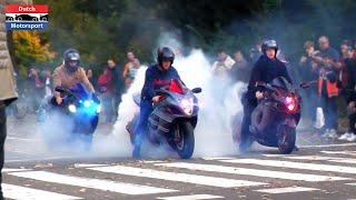 When Bikers Crash a Car Show! - Wheelies & Burnouts & Flames!