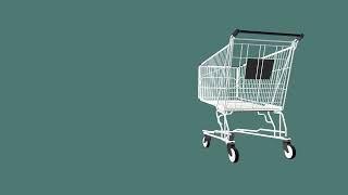 Rotating 3D supermarket cart. on a gray mint background. Buying and selling products.