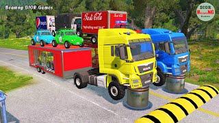 Double Flatbed Trailer Truck vs speed bumps|Busses vs speed bumps|Beamng Drive|953