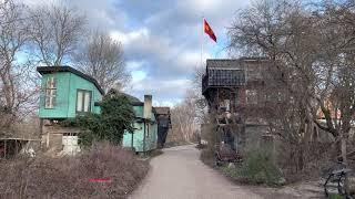 Copenhagen - Christiana walking tour  - 4K - (Hippie community/Frozen lake/Chased by dog)