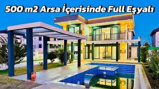 500 m2 Arsa İçerisinde Full Eşyalı Havuzlu Lüks Satılık Dubleks Villa