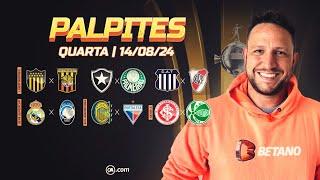 PALPITES DE FUTEBOL PARA HOJE - 14/08/2024 - JOGOS DE QUARTA - LIBERTADORES + BILHETE PRONTO