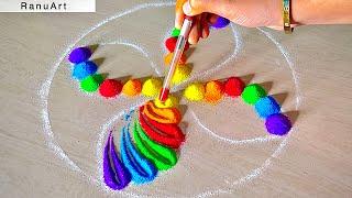 2 easy and creative rangoli design चौरंग/पाटाभोवतीच्या डिझाईनRanuArt Rangoli