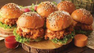 Juicy Zinger Burger with Homemade Burger Buns  Recipe By Chef Hafsa